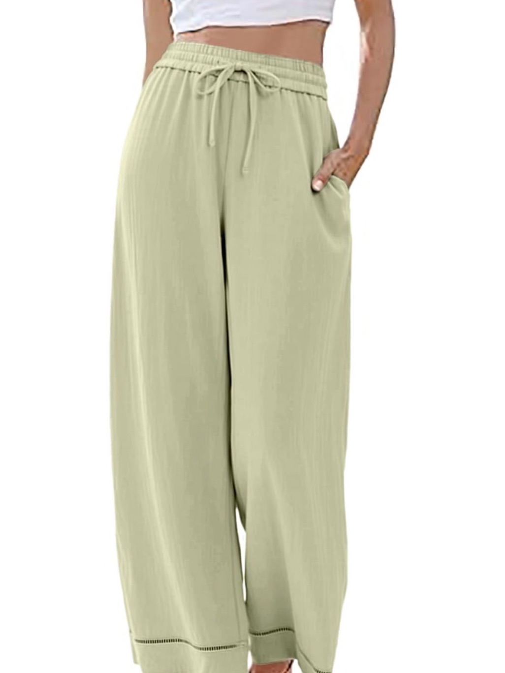 Wide Leg Drawstring Pants In Light Green